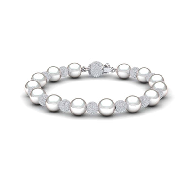 White Akoya Pearl & Diamond Bead Bracelet