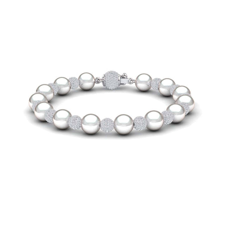 White Akoya Pearl & Diamond Bead Bracelet - Roma