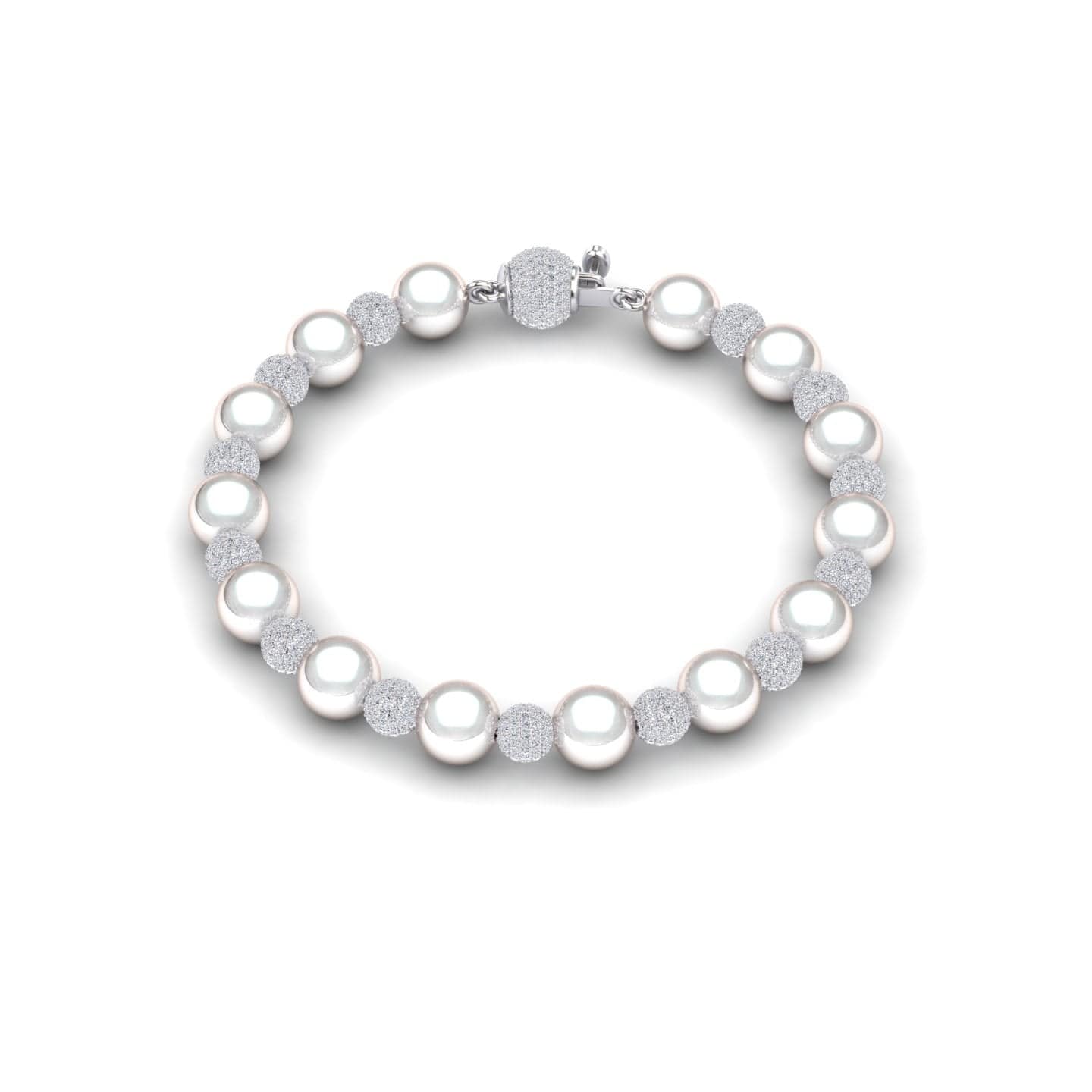White Akoya Pearl & Diamond Bead Bracelet - Roma