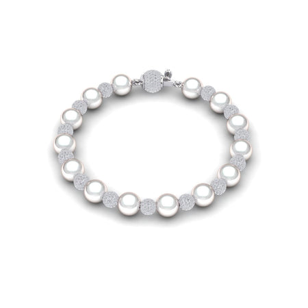 White Akoya Pearl & Diamond Bead Bracelet - Roma
