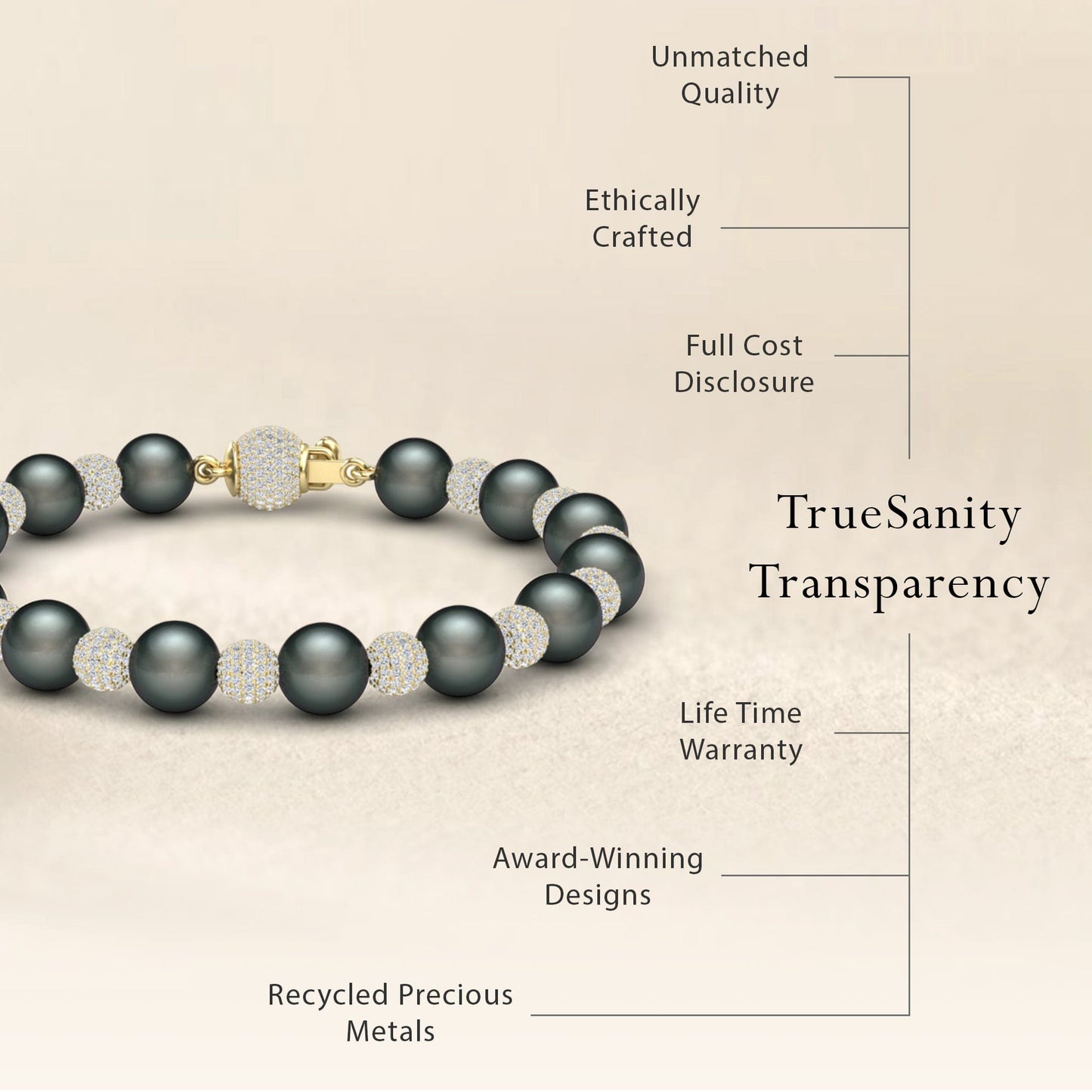 Tahitian Pearl & Diamond Bead Bracelet - Roma
