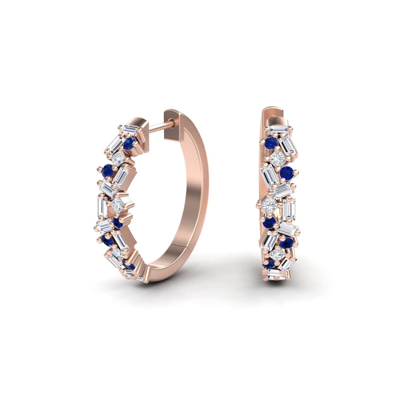 Blue Sapphire & Diamond Cluster Hoop Earrings - Lin