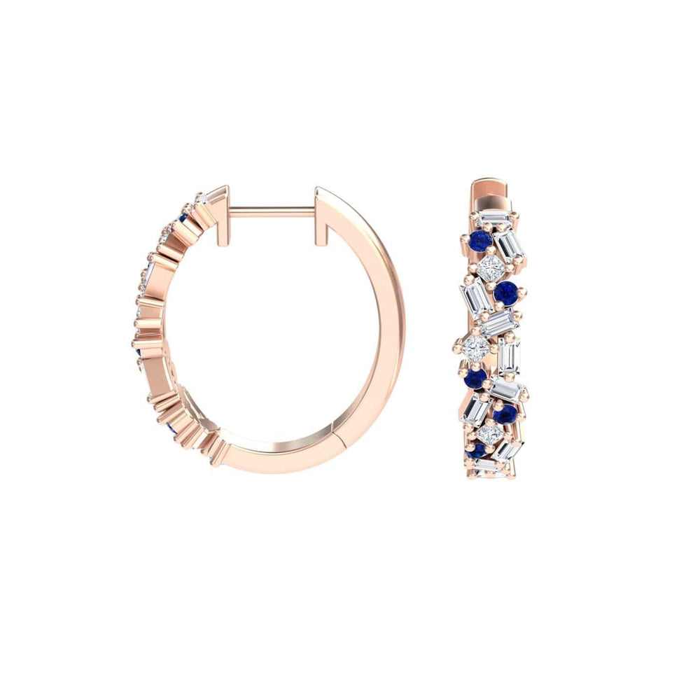 Blue Sapphire & Diamond Cluster Hoop Earrings - Lin