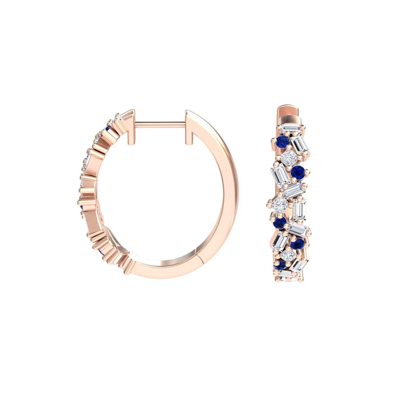 Blue Sapphire & Diamond Cluster Hoop Earrings - Lin