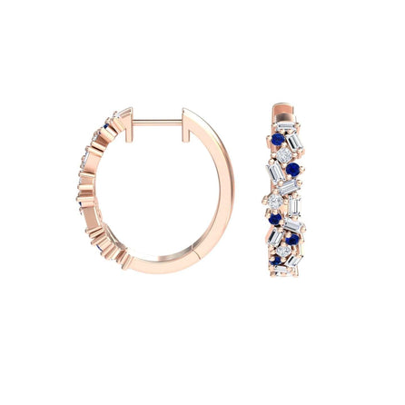 Blue Sapphire & Diamond Cluster Hoop Earrings - Lin