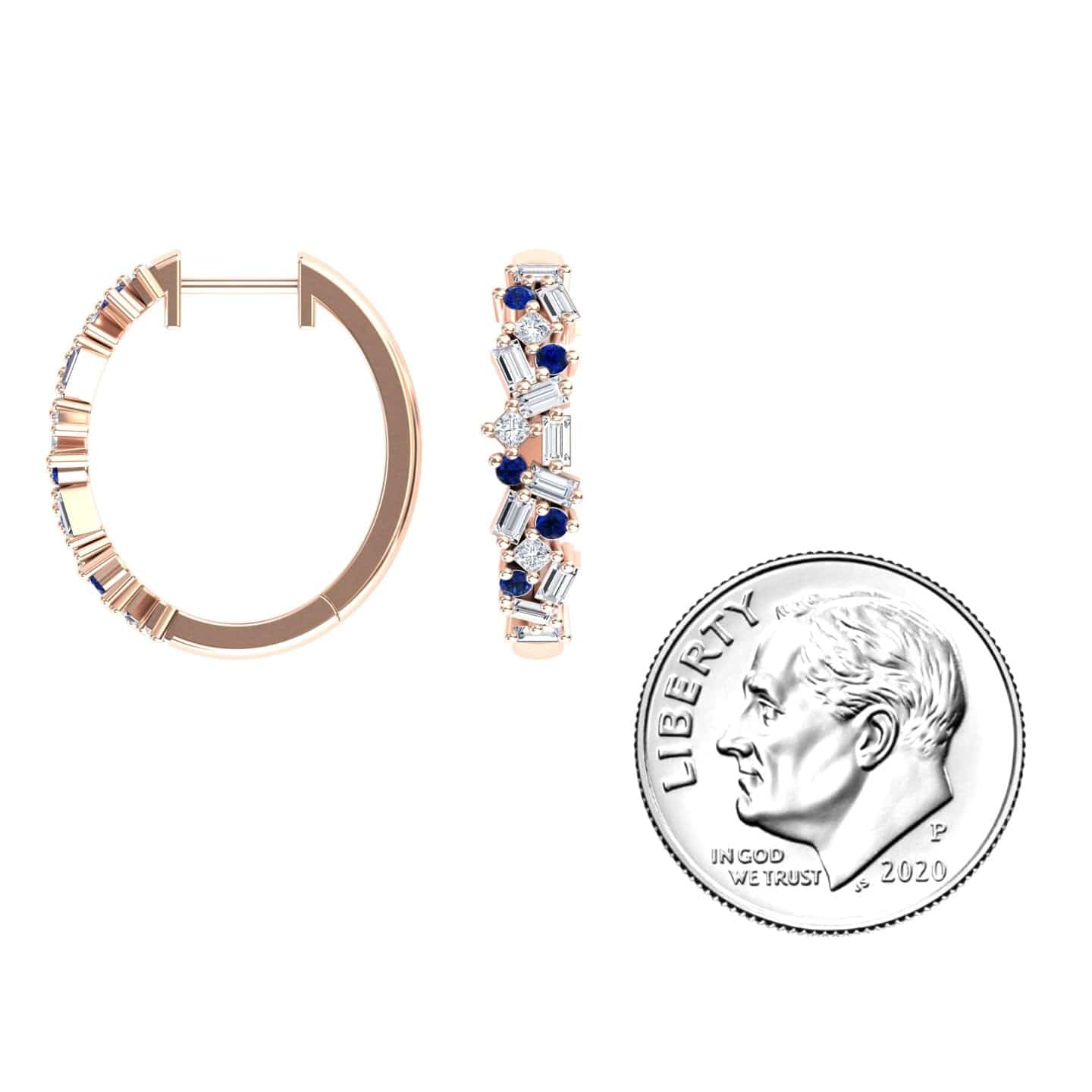 Blue Sapphire & Diamond Cluster Hoop Earrings - Lin