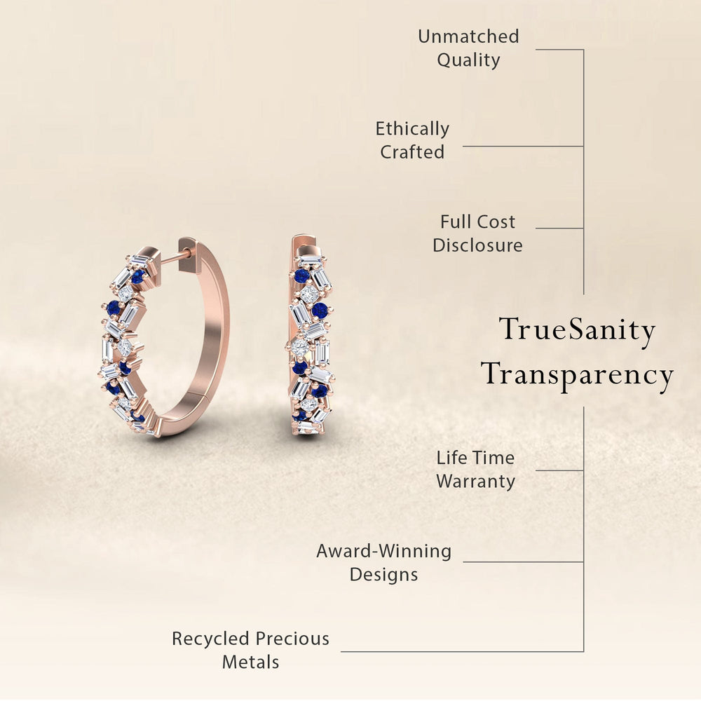 Blue Sapphire & Diamond Cluster Hoop Earrings - Lin