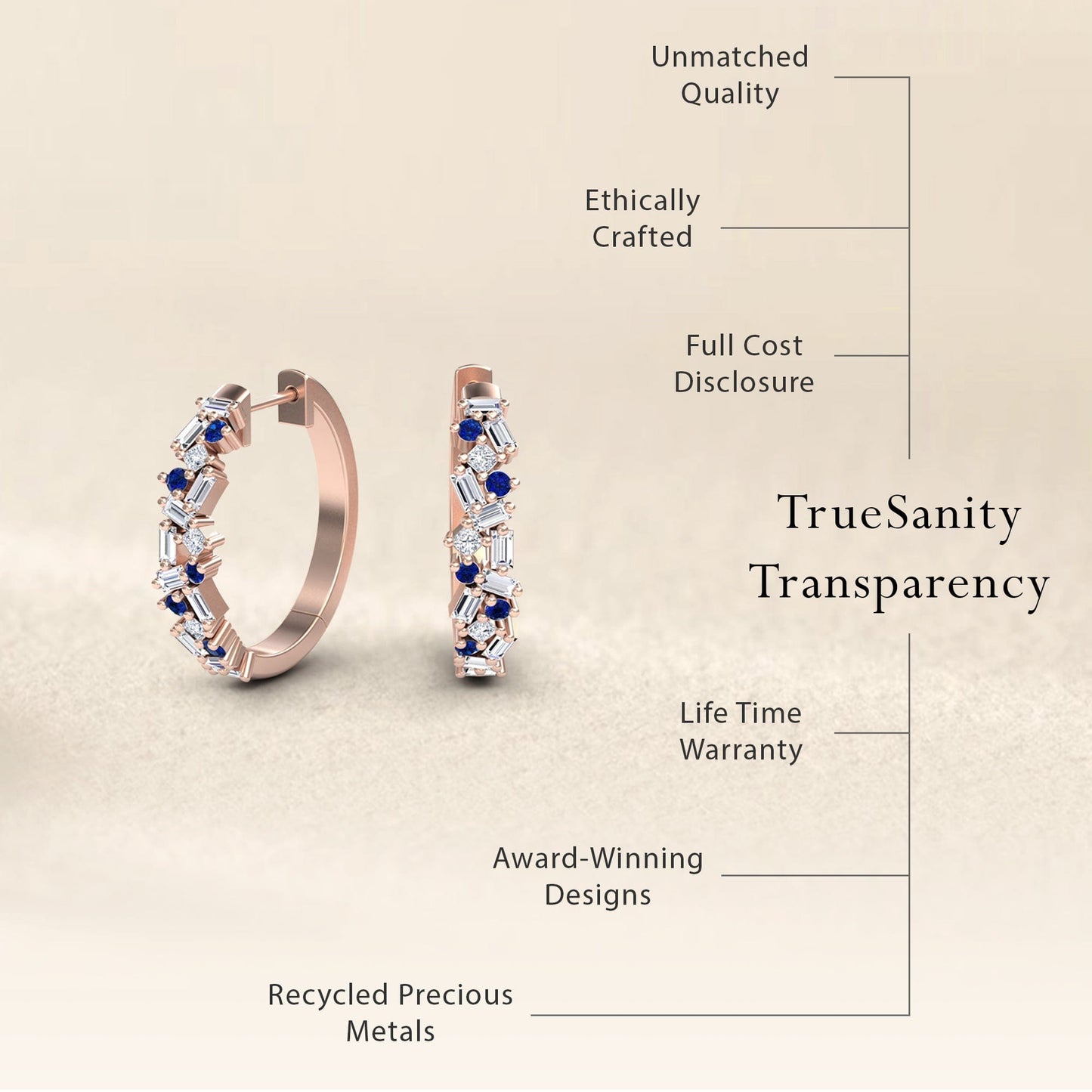 Blue Sapphire & Diamond Cluster Hoop Earrings - Lin