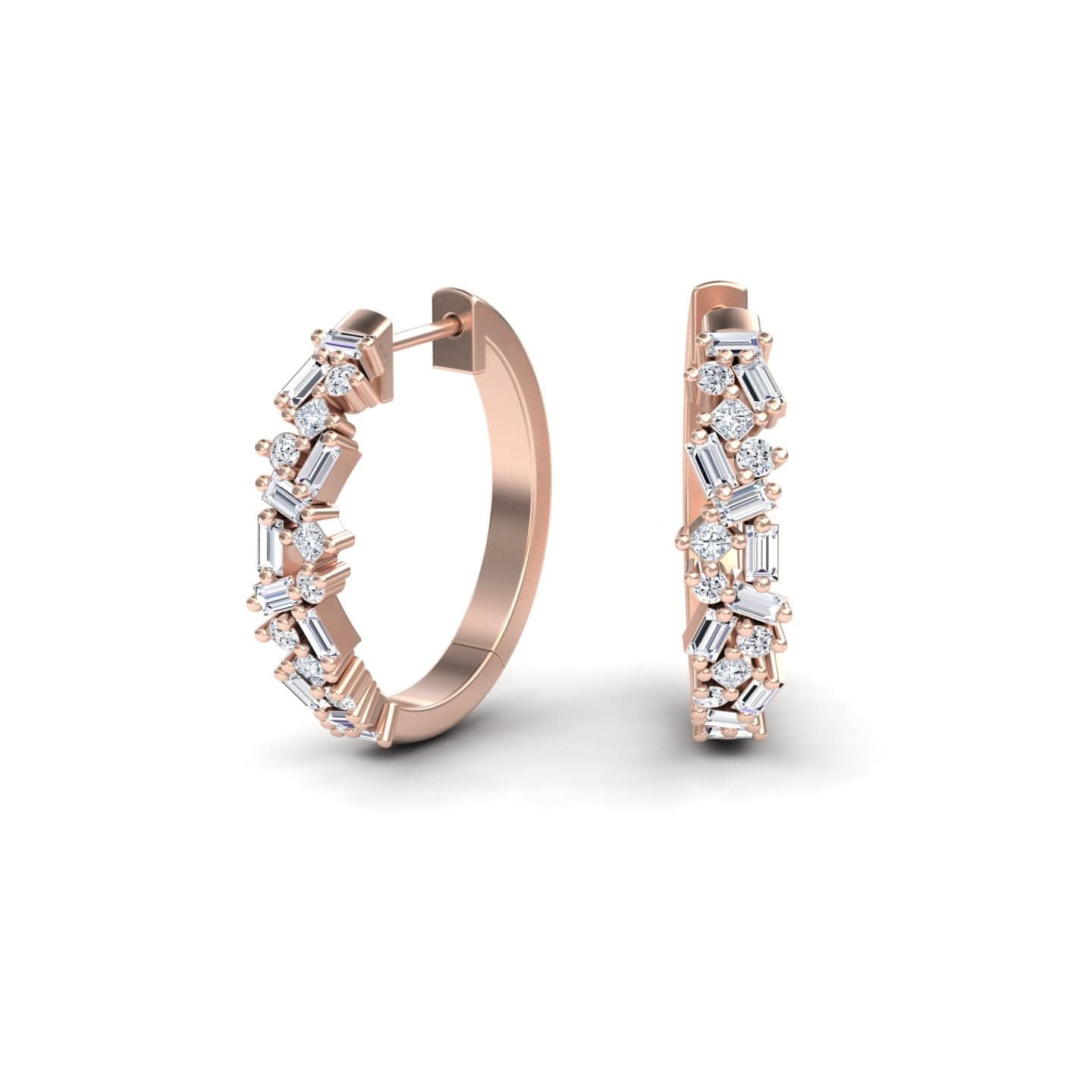 Diamond Cluster Hoop Earrings - Lin
