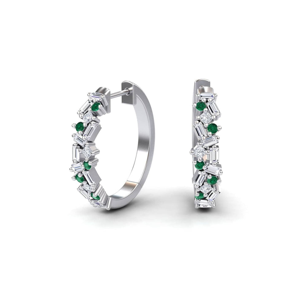 Emerald & Diamond Cluster Hoop Earrings - Lin