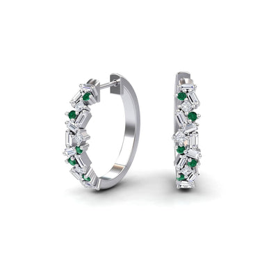 Emerald & Diamond Cluster Hoop Earrings