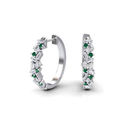 Emerald & Diamond Cluster Hoop Earrings - Lin