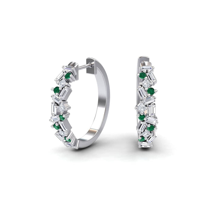 Emerald & Diamond Cluster Hoop Earrings - Lin