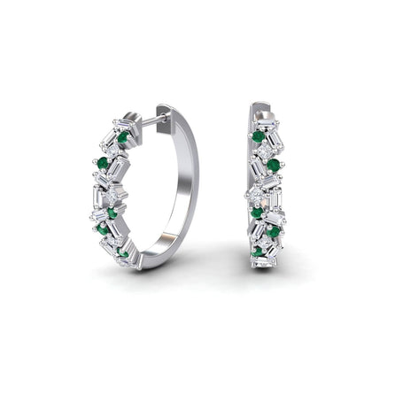 Emerald & Diamond Cluster Hoop Earrings - Lin
