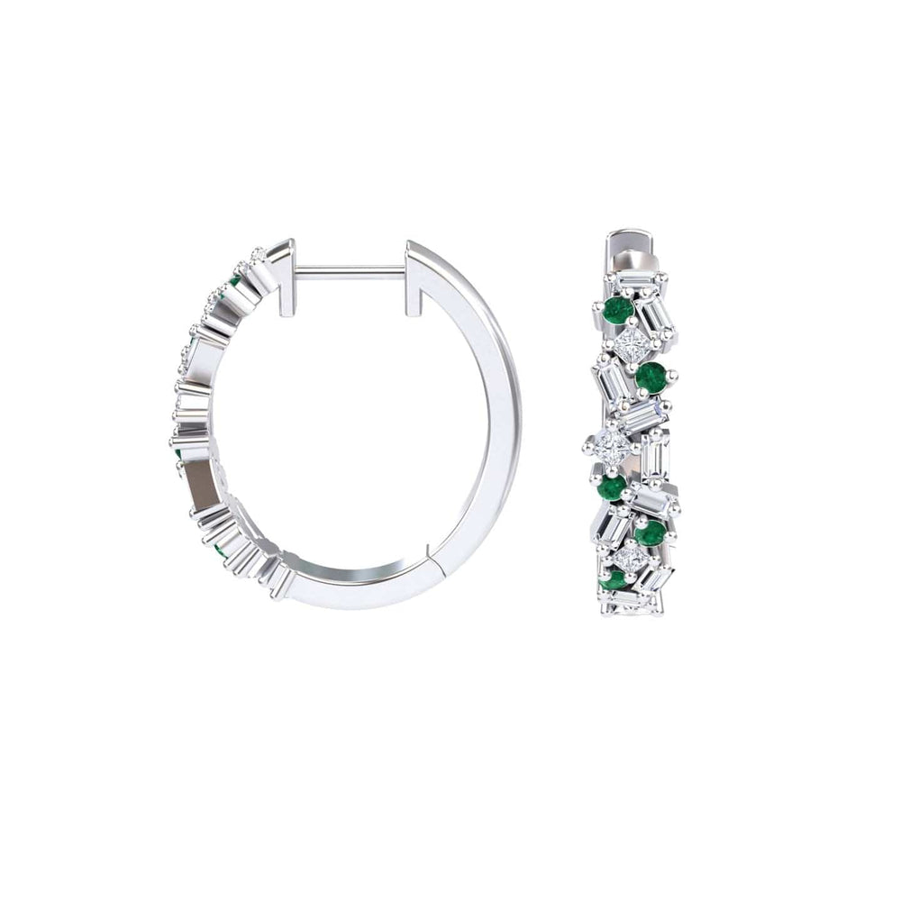 Emerald & Diamond Cluster Hoop Earrings - Lin