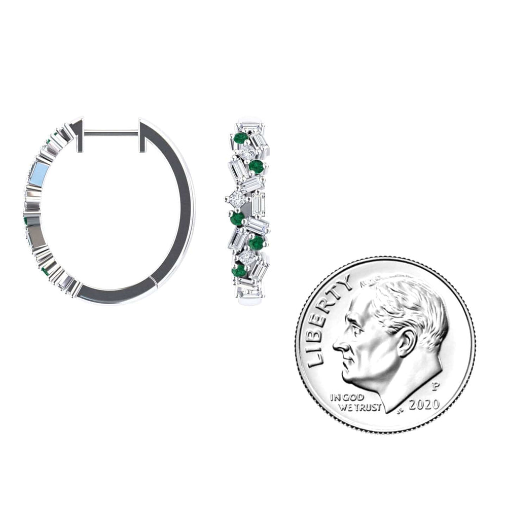 Emerald & Diamond Cluster Hoop Earrings - Lin