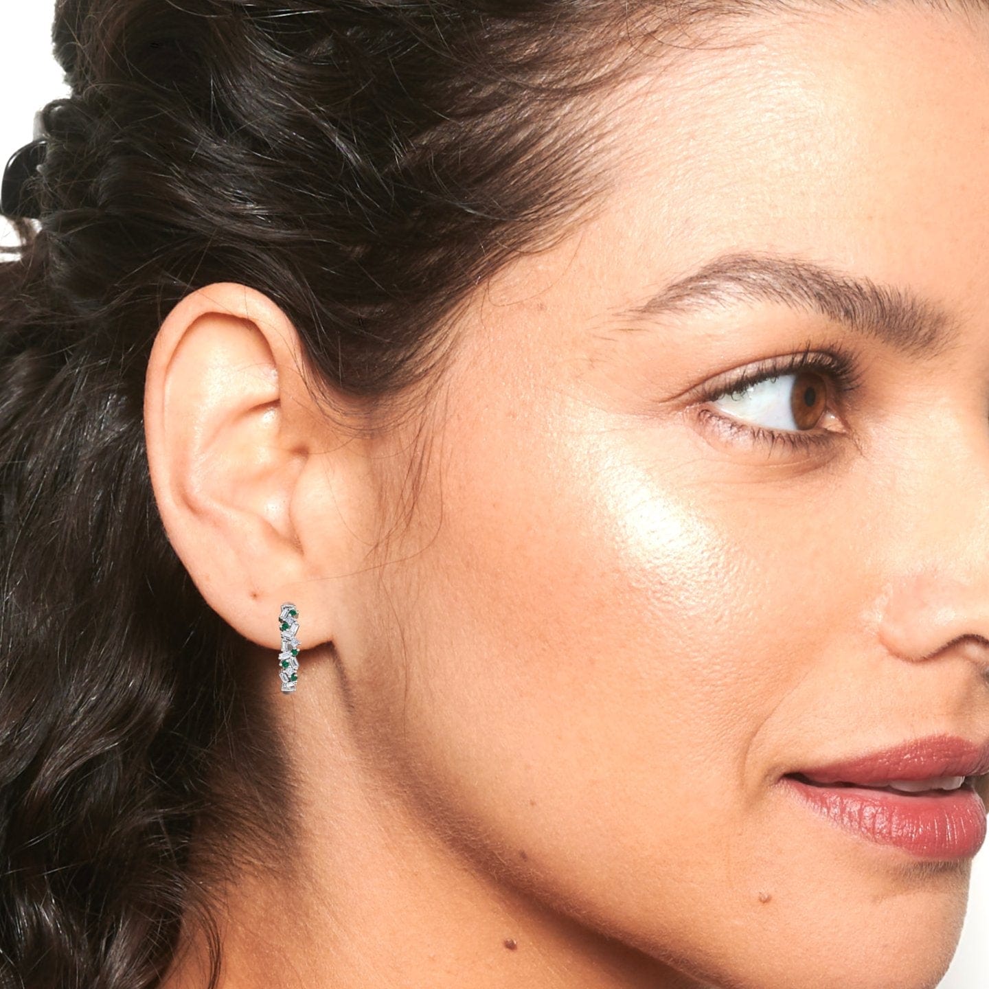 Emerald & Diamond Cluster Hoop Earrings - Lin