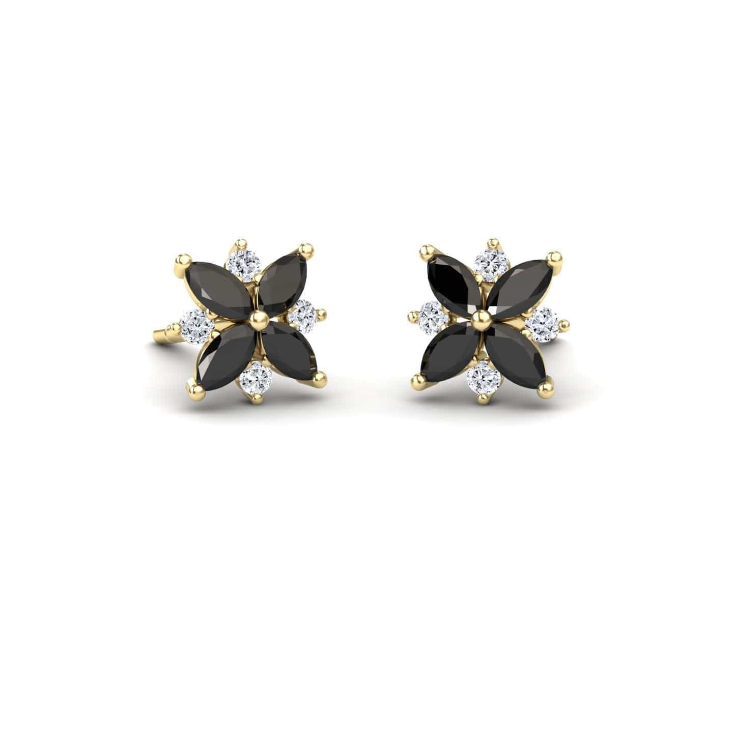 Black & White Diamond Floral Stud Earrings - Madhavi