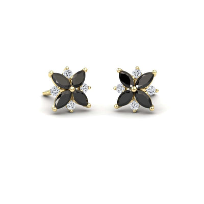 Black & White Diamond Floral Stud Earrings