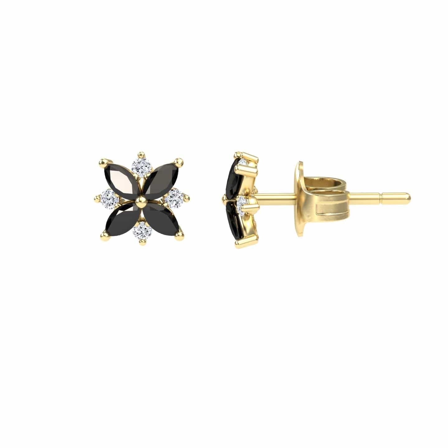 Black & White Diamond Floral Stud Earrings - Madhavi