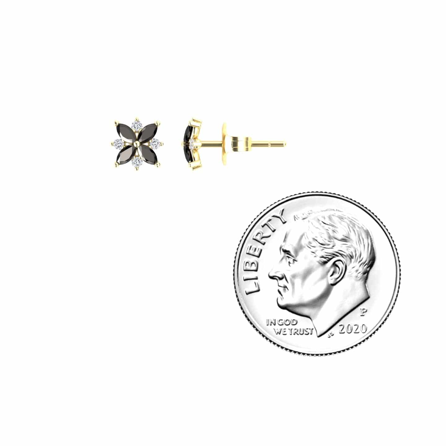 Black & White Diamond Floral Stud Earrings - Madhavi