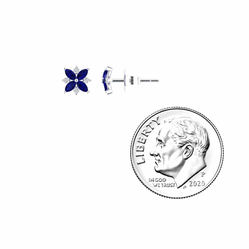 Blue Sapphire & Diamond Floral Stud Earrings - Madhavi