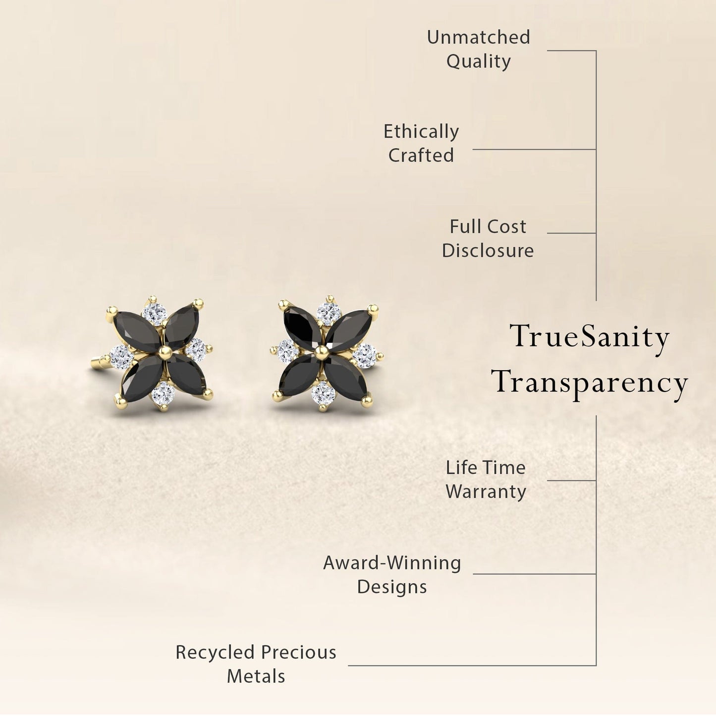 Black & White Diamond Floral Stud Earrings - Madhavi