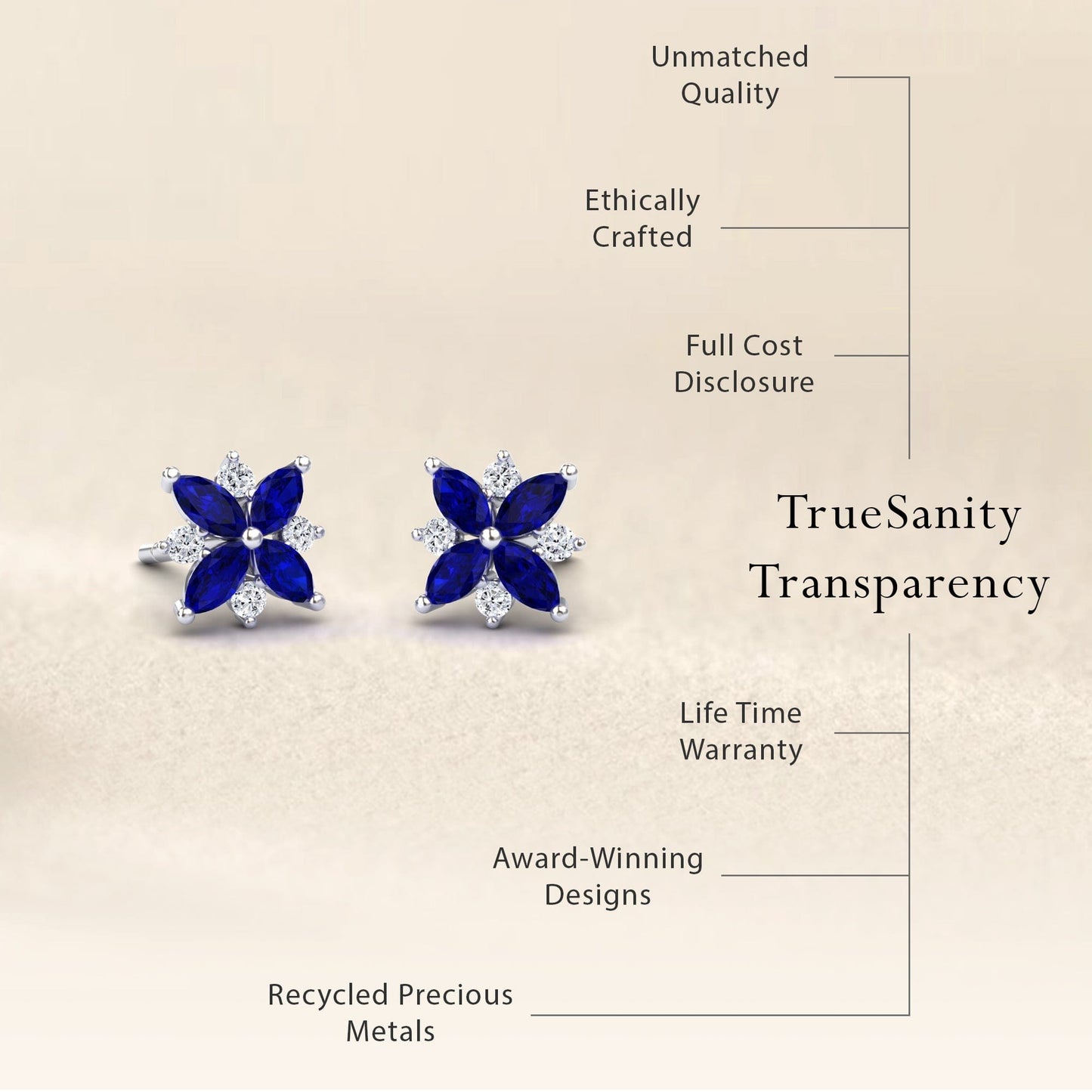 Blue Sapphire & Diamond Floral Stud Earrings - Madhavi