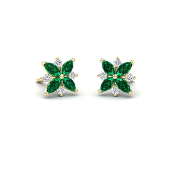 Emerald & Diamond Floral Stud Earrings - Madhavi