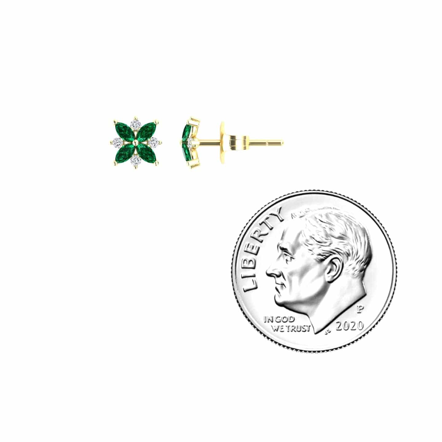 Emerald & Diamond Floral Stud Earrings - Madhavi