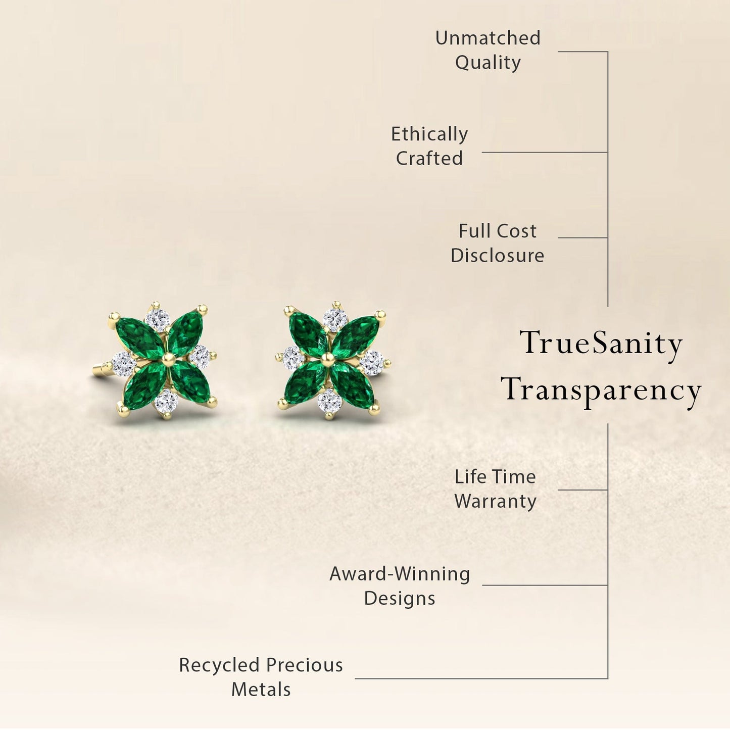 Emerald & Diamond Floral Stud Earrings - Madhavi