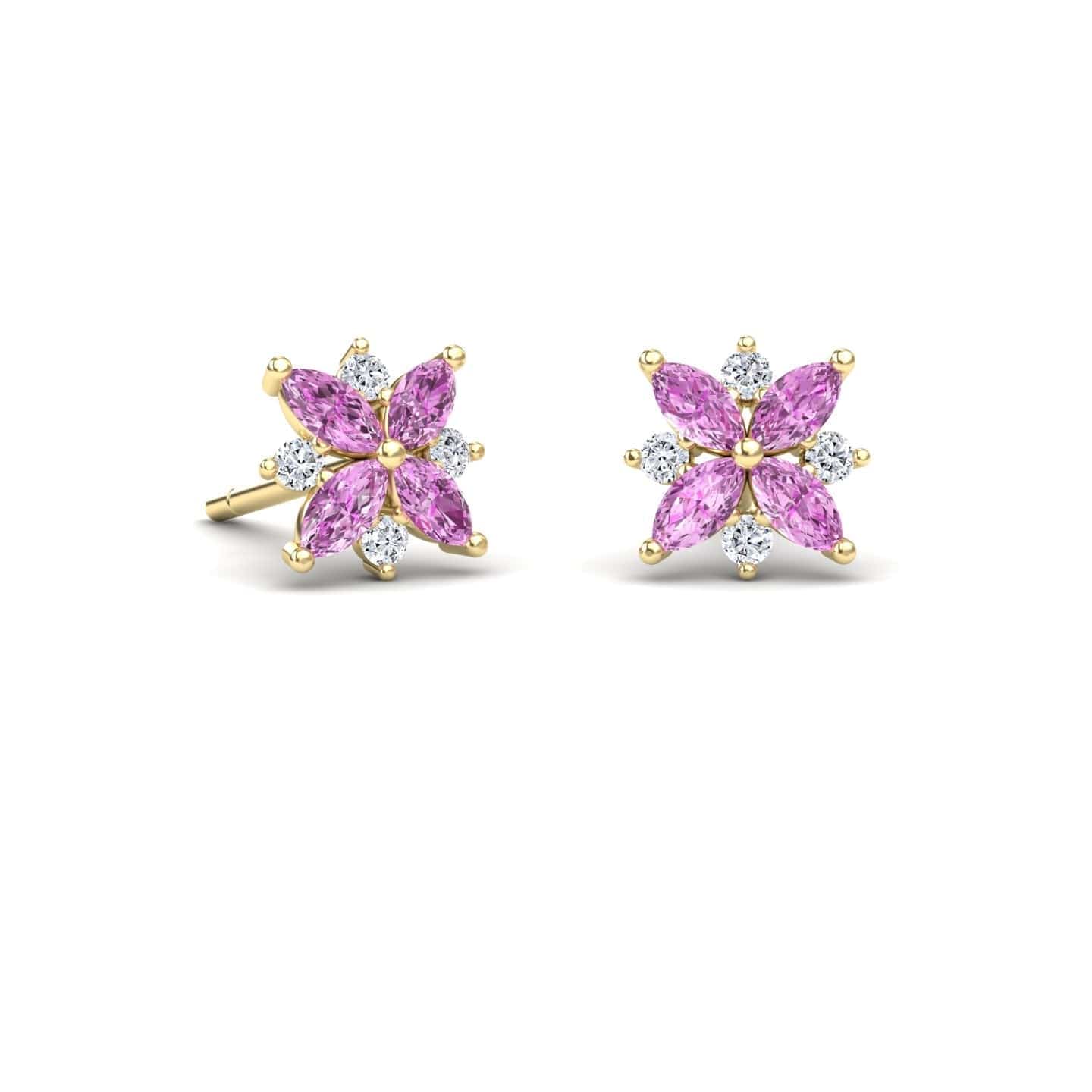 Pink Sapphire & Diamond Floral Stud Earrings - Madhavi