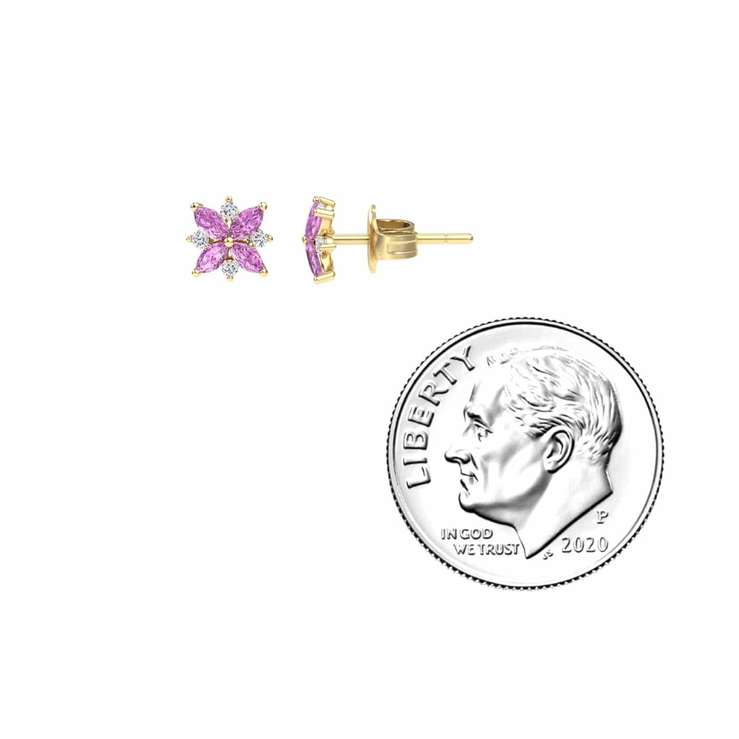 Pink Sapphire & Diamond Floral Stud Earrings - Madhavi