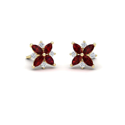 Ruby & Diamond Floral Stud Earrings