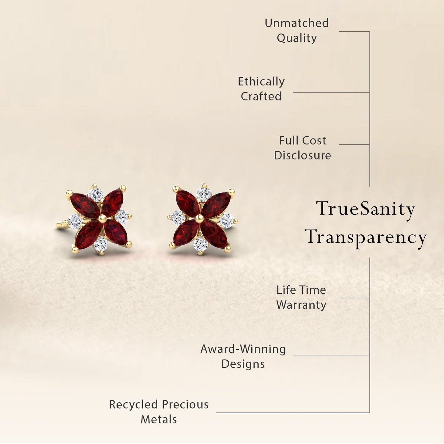 Ruby & Diamond Floral Stud Earrings - Madhavi