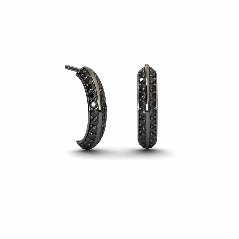 Round black diamond huggie hoop earrings in 14k blackened gold