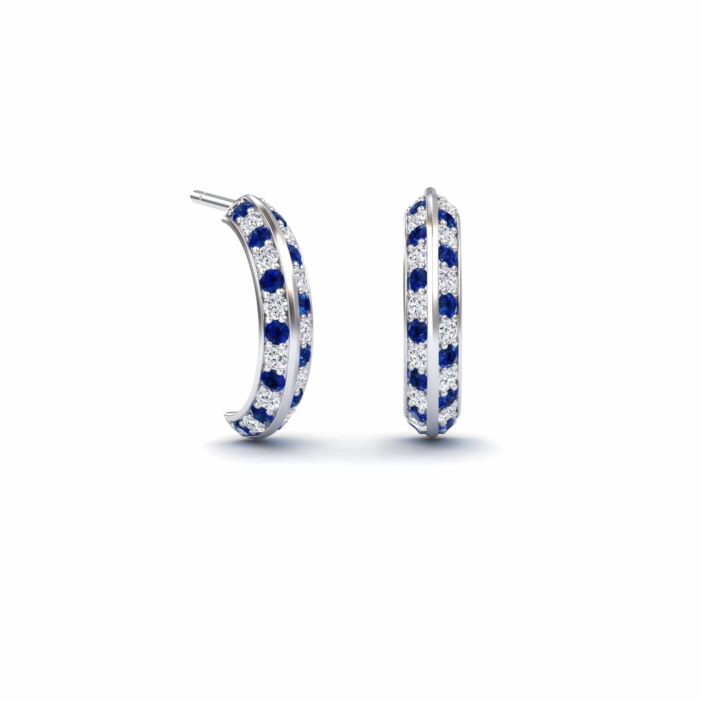 Blue Sapphire & Diamond Huggie Hoop Earrings - Mirabel