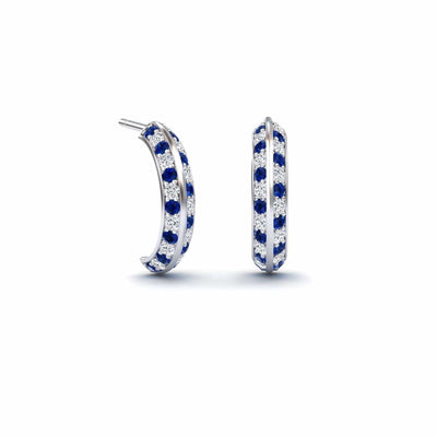 Blue Sapphire & Diamond Huggie Hoop Earrings