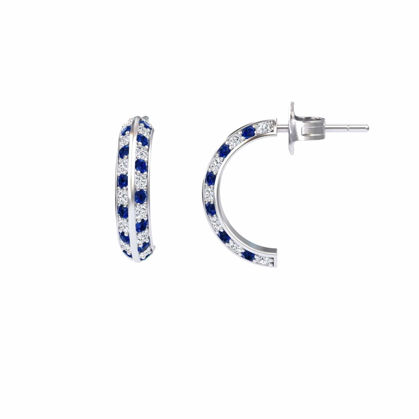 Blue Sapphire & Diamond Huggie Hoop Earrings - Mirabel