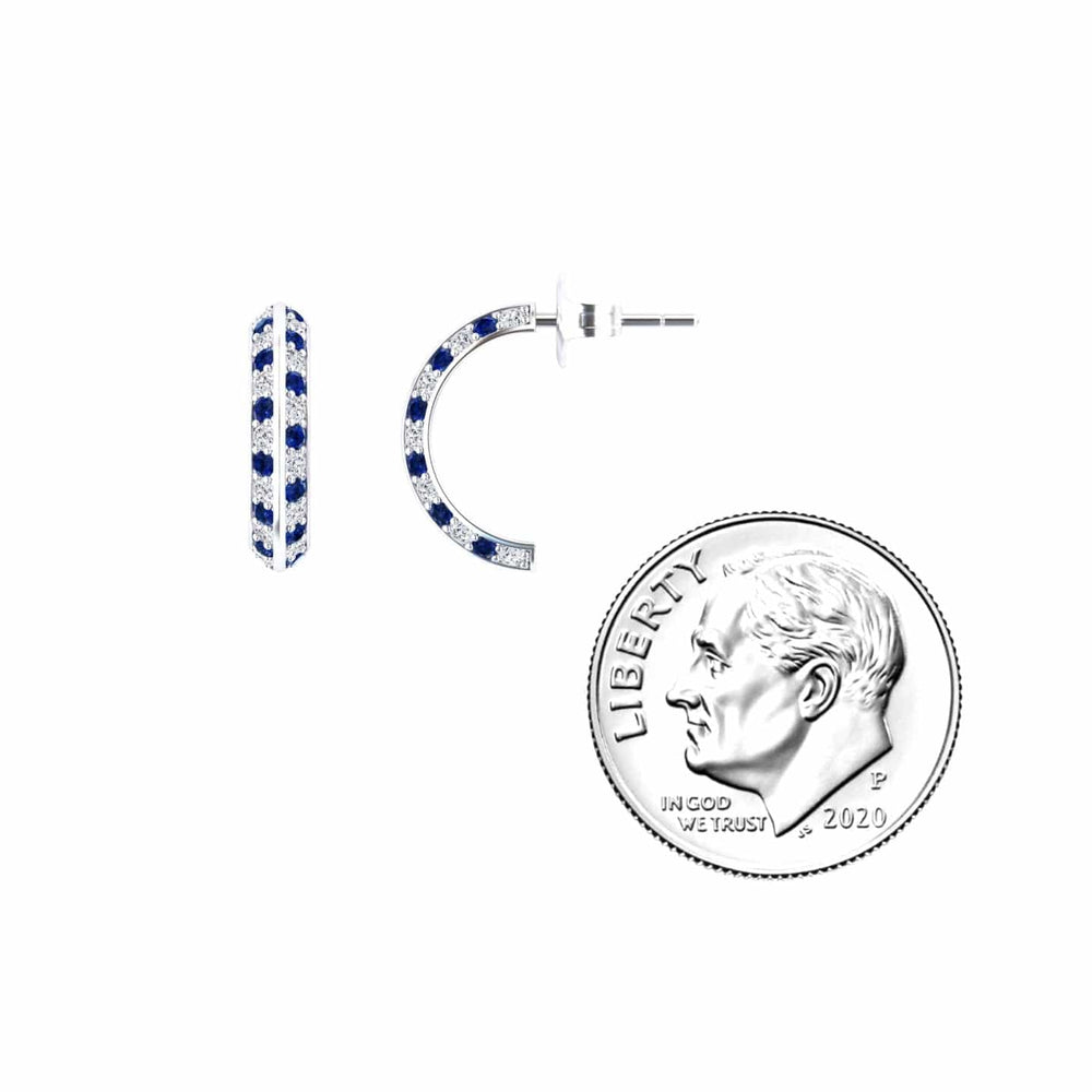 Blue Sapphire & Diamond Huggie Hoop Earrings - Mirabel