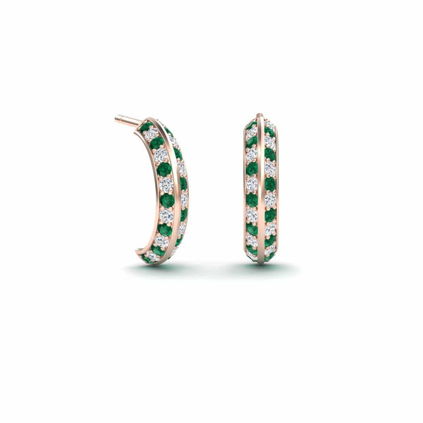 Emerald & Diamond Huggie Hoop Earrings - Mirabel
