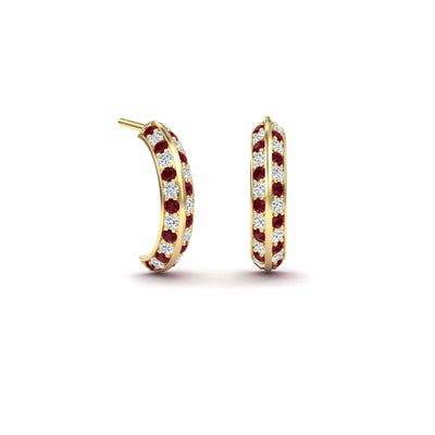 Ruby & Diamond Huggie Hoop Earrings