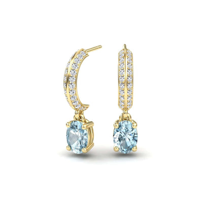 Aquamarine & Diamond Huggie Drop Earrings