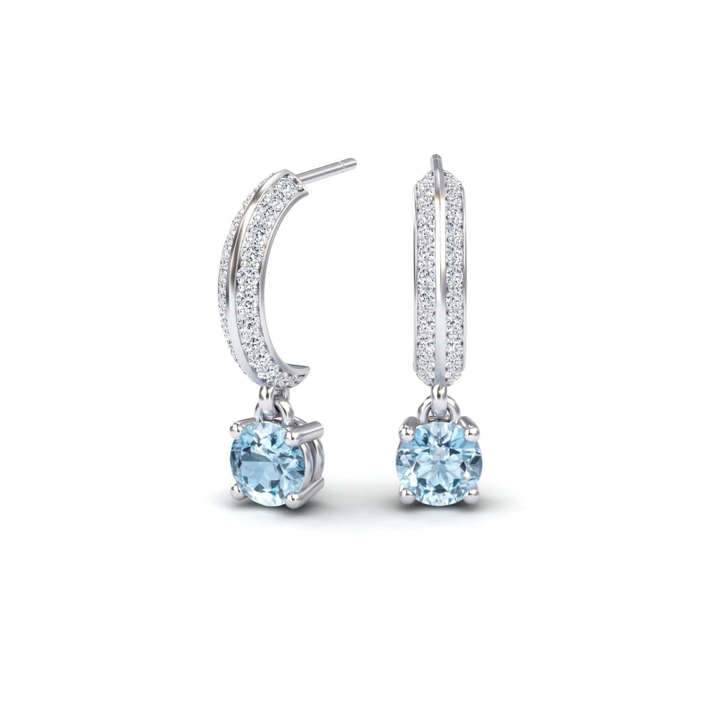 Aquamarine & Diamond Pave Drop Hoop Earrings - Serena