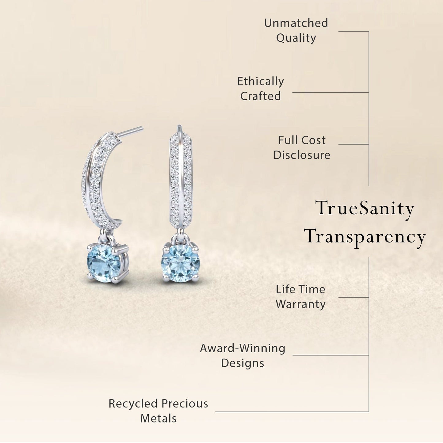Aquamarine & Diamond Pave Drop Hoop Earrings - Serena