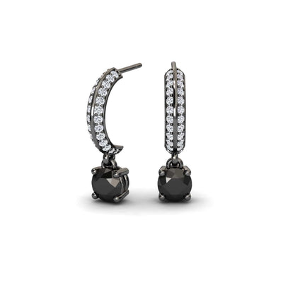 Black & Diamond Pave Drop Hoop Earrings