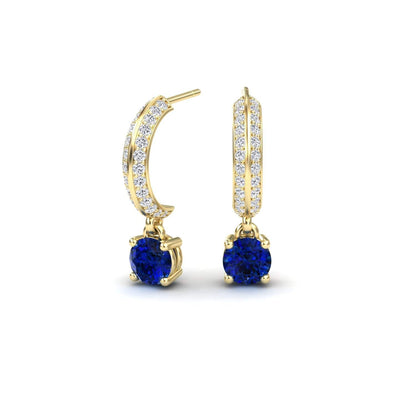Blue Sapphire & Diamond Pave Drop Hoop Earrings