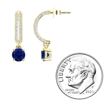 Blue Sapphire & Diamond Pave Drop Hoop Earrings - Serena