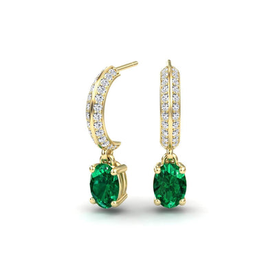 Emerald & Diamond Huggie Drop Earrings