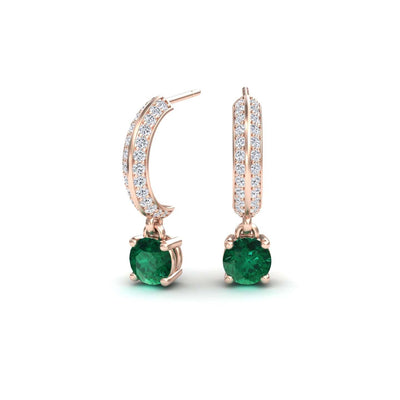 Emerald & Diamond Pave Drop Hoop Earrings